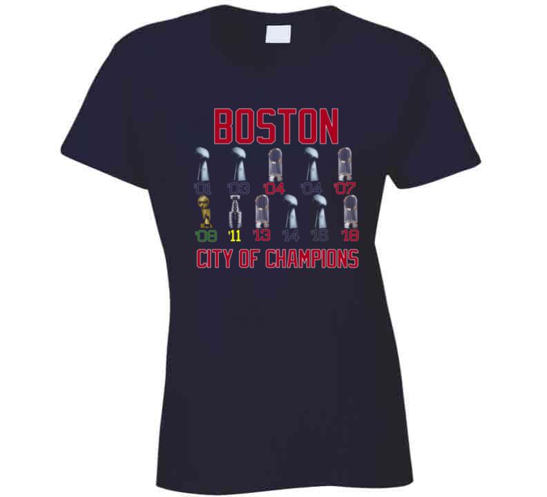 BeantownTshirts City of Champions Boston Baseball Fan Champion Fan T Shirt V-Neck / Black / Large