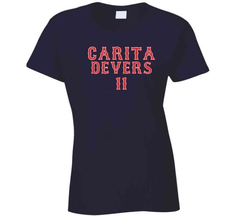 BeantownTshirts Rafael Devers Carita Distressed Boston Baseball Fan T Shirt V-Neck / Navy / X-Large