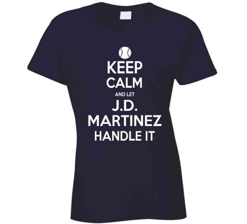 BeantownTshirts JD Martinez Keep Calm Boston Baseball Fan T Shirt Ladies / Navy / Small