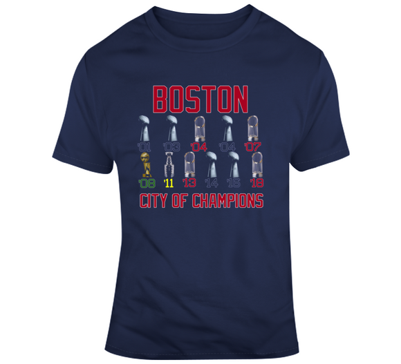 BeantownTshirts City of Champions Boston Baseball Fan Champion Fan T Shirt Classic / Black / Medium (Youth)