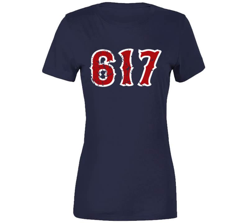 BeantownTshirts Boston Champs 617 Area Code Boston Baseball Fan T Shirt V-Neck / Navy / Small