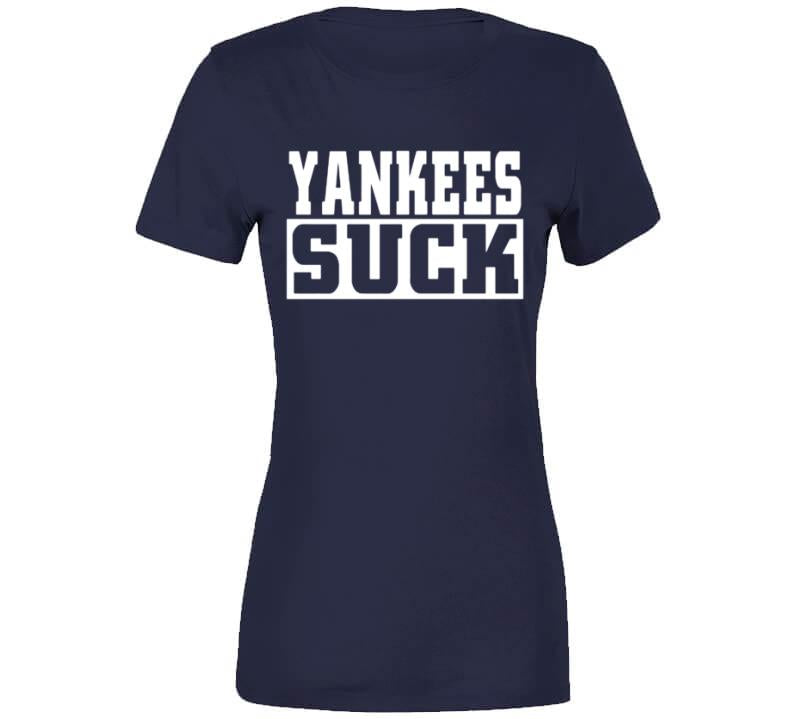 BeantownTshirts Yankees Suck Boston Baseball Fan T Shirt Ladies Premium / Navy / Medium