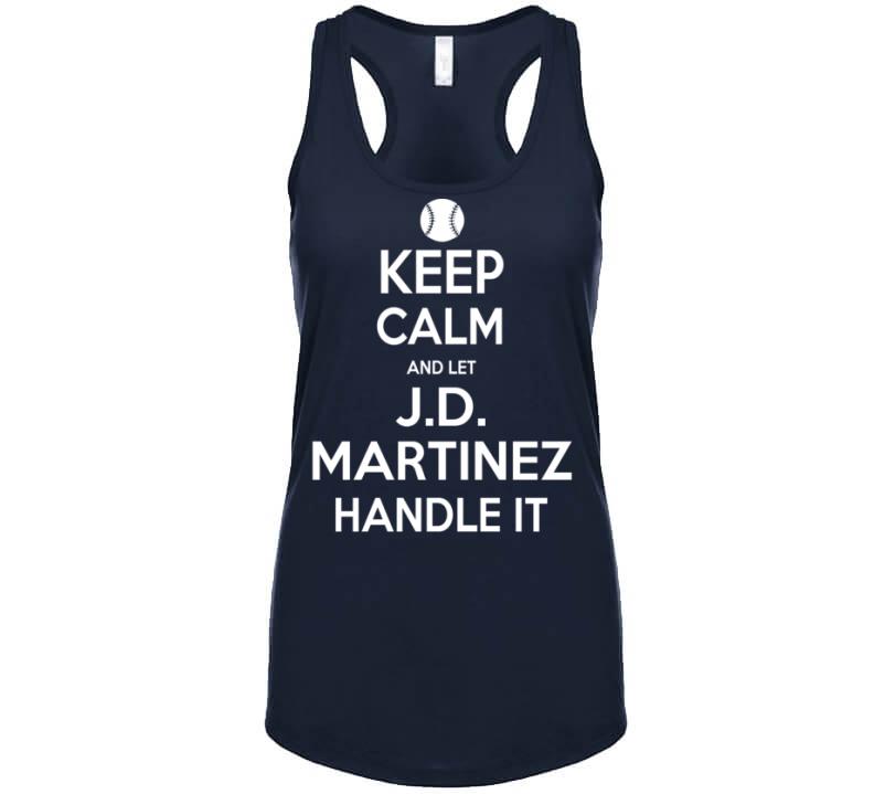 BeantownTshirts JD Martinez Keep Calm Boston Baseball Fan T Shirt Ladies / Navy / Small